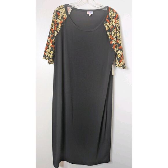 LuLaRoe Julia T-shirt Dress Size 3XL Black Floral Stretch NEW - Picture 1 of 9